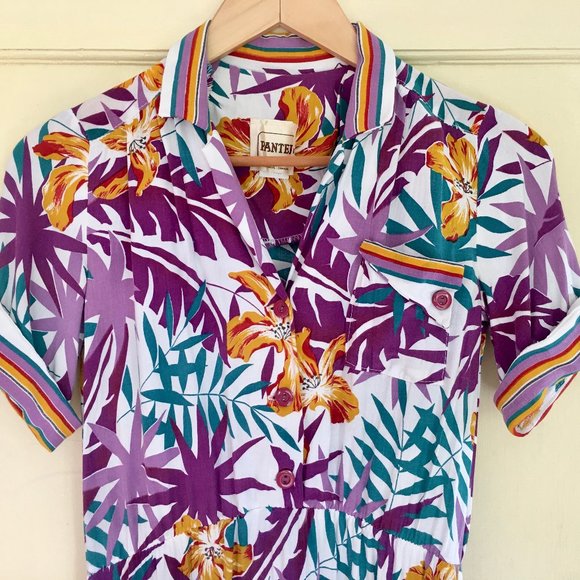 Vintage Pantel tropical print dress - Picture 2 of 6